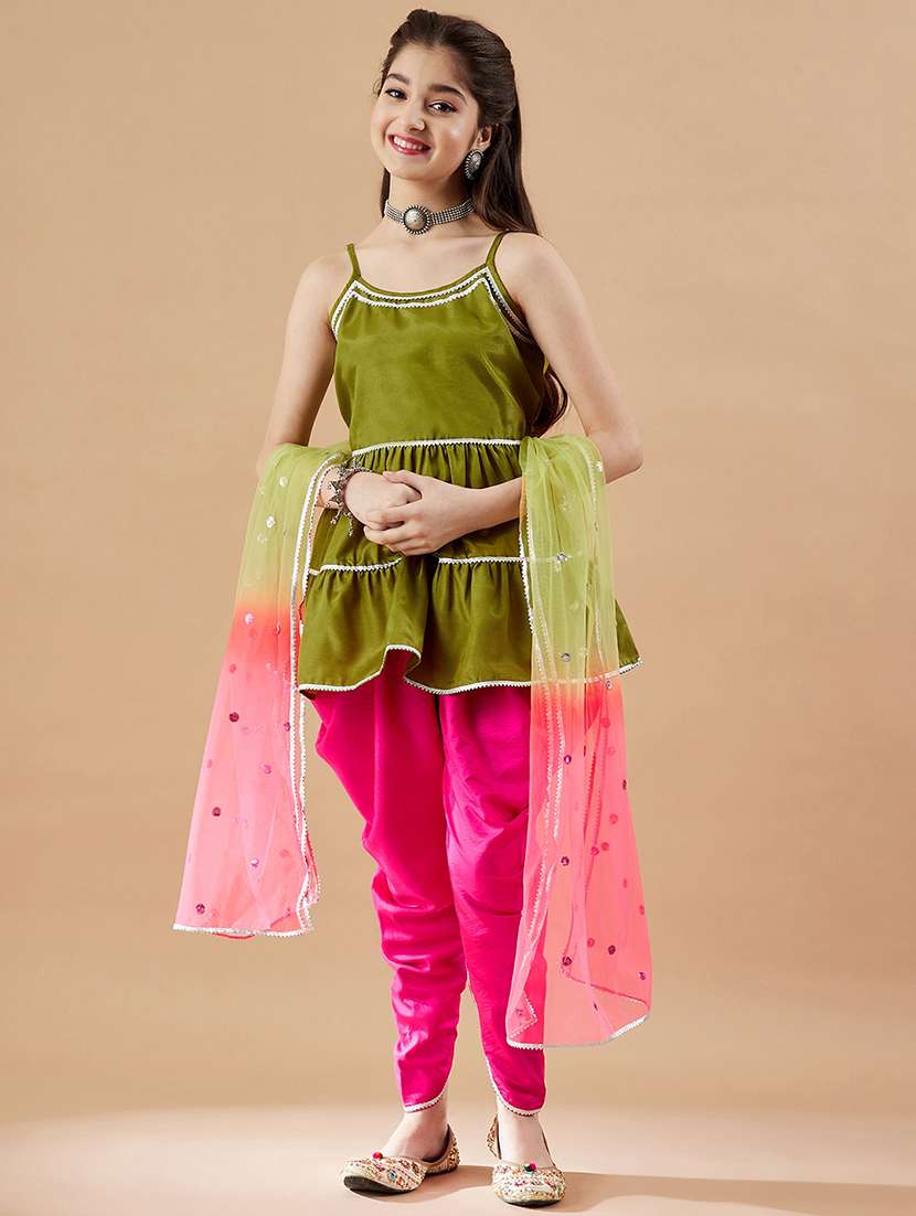 girls gota detailing dhoti kurta suit set