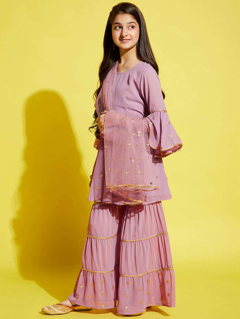 girls embroidered kurta sharara suit set - 21716063 -  Standard Image - 1