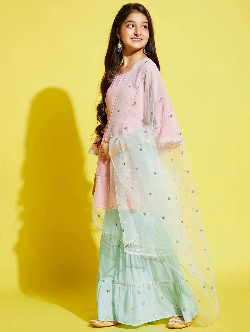 girls embroidered kurta sharara suit set - 21716064 - Standard Image - 1