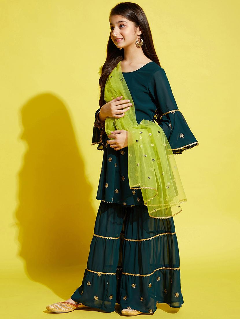 girls embroidered kurta sharara suit set - 21716066 - Standard Image - 1