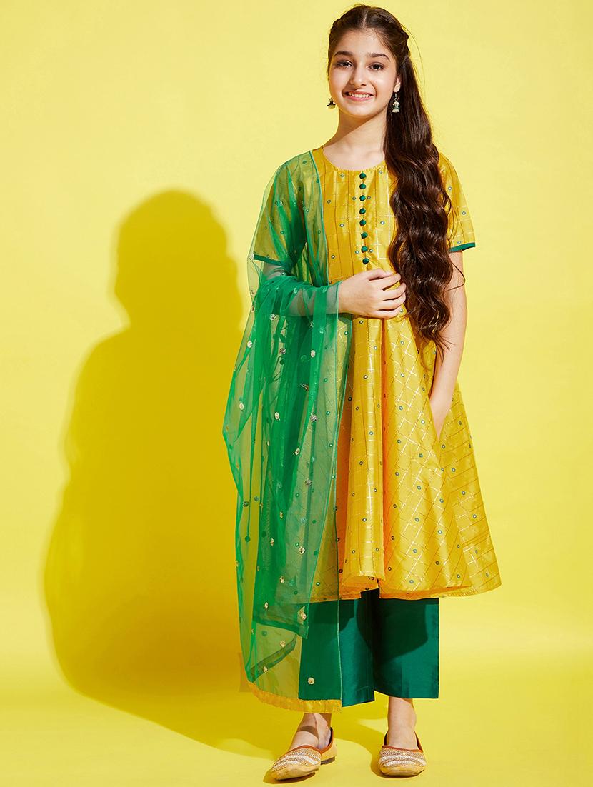 girld self design kurta palazzo suit set - 21716072 - Zoom Image - 0