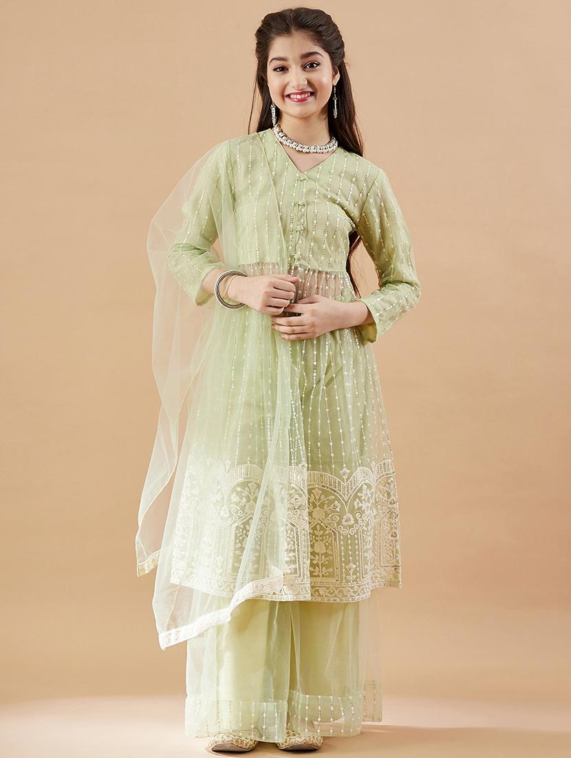 girls embroidered kurta sharara set with dupatta - 21716099 -  Zoom Image - 0