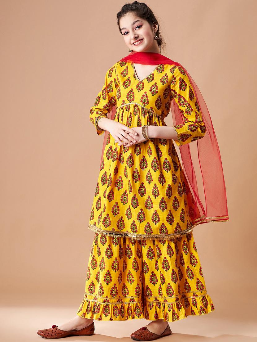 girls printed kurta sharara suit set - 21716123 - Standard Image - 1