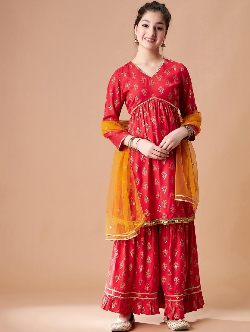 girls printed kurta sharara suit set - 21716124 -  Zoom Image - 0