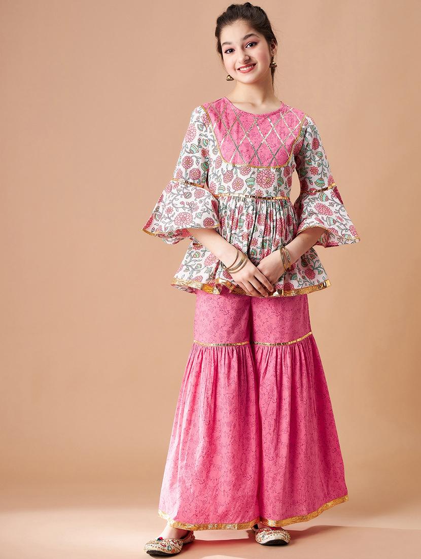 girls printed kurta sharara set