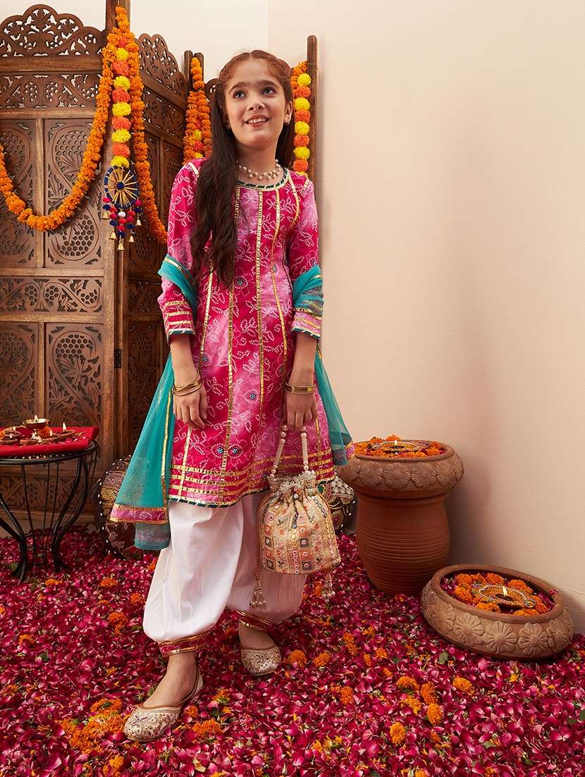 girls printed kurta salwar suit set - 21716127 -  Standard Image - 1