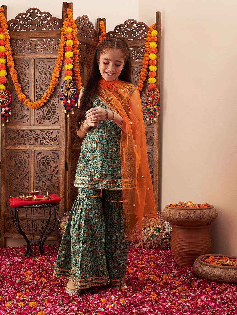 girls floral kurta sharara set with dupatta