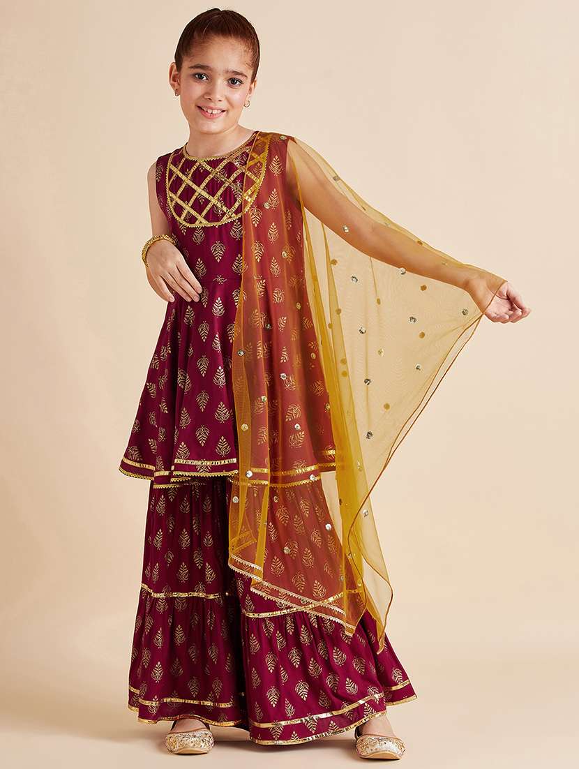 girls printed kurta sharara set with dupatta