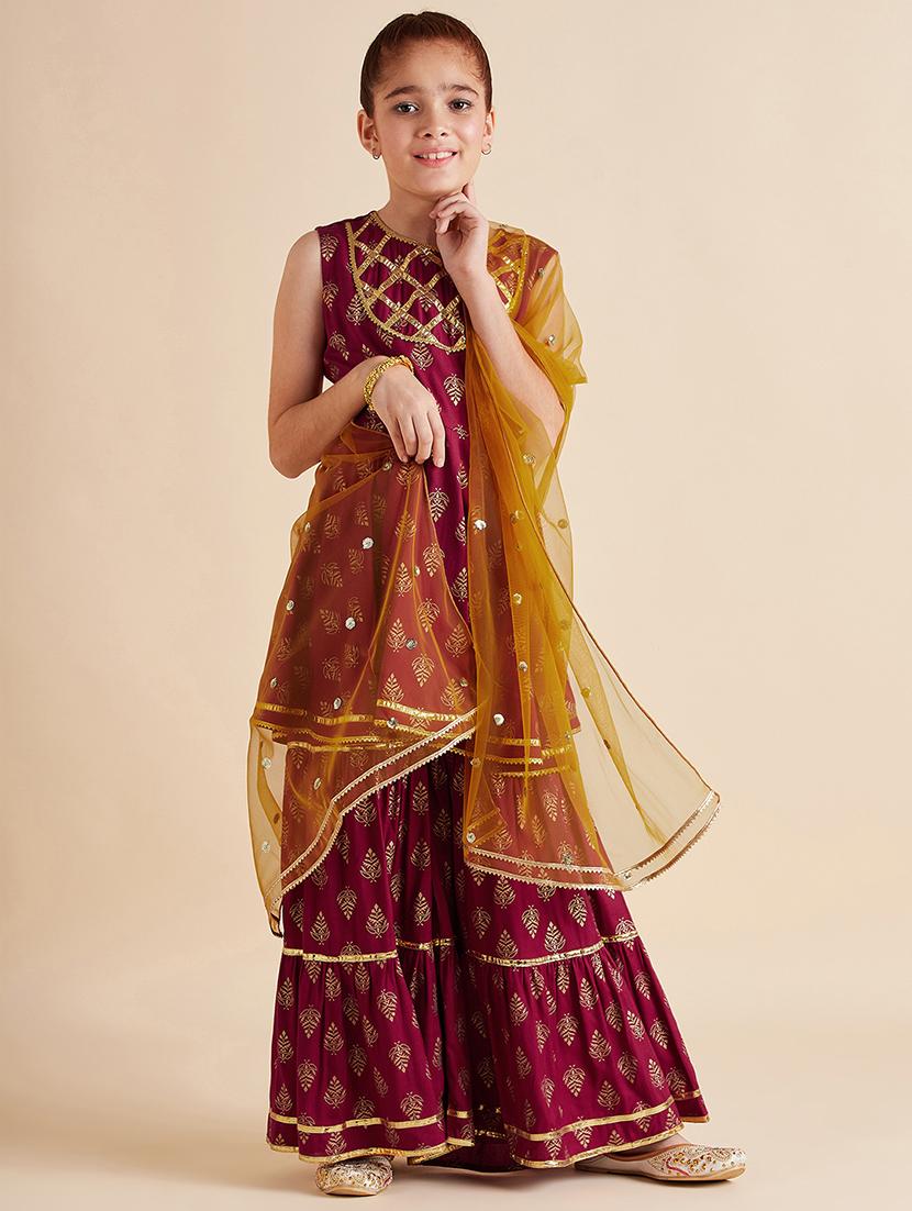 girls printed kurta sharara set with dupatta - 21716140 -  Standard Image - 1