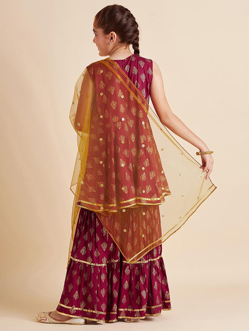 girls printed kurta sharara set with dupatta - 21716140 - Standard Image - 4