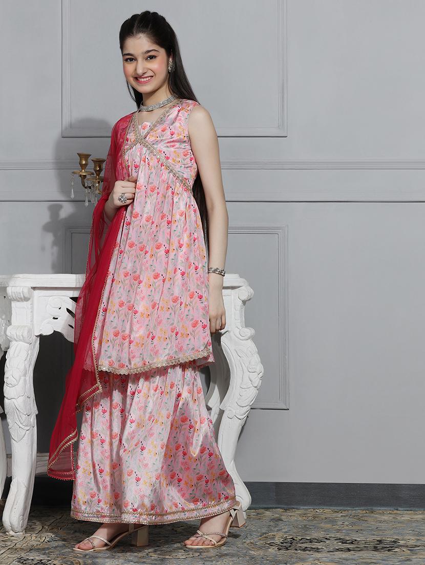 girls floral printed kurta sharara set with dupatta - 21716143 - Standard Image - 1