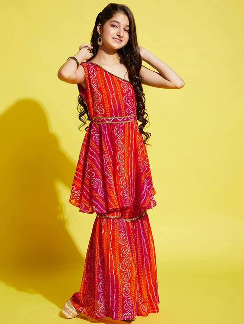 girls bandhani printed kurta sharara set  - 21716153 -  Standard Image - 0