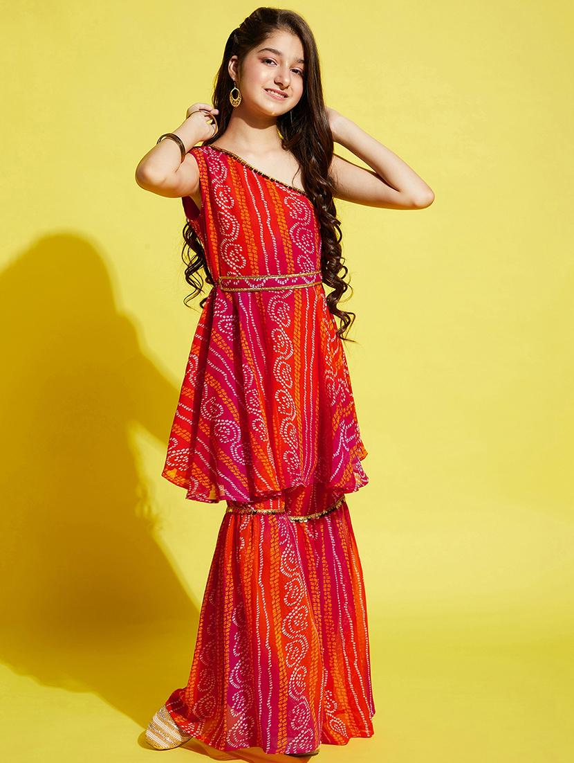 girls bandhani printed kurta sharara set  - 21716153 -  Zoom Image - 0