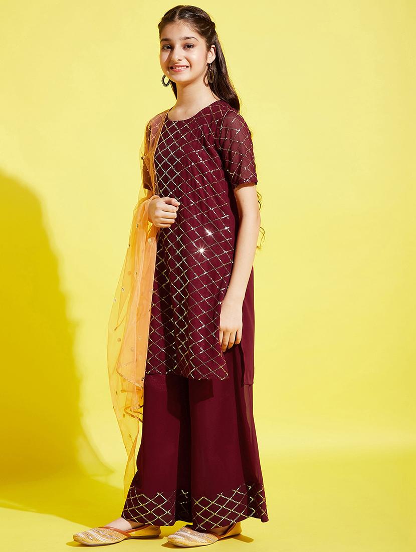 girls sequin work kurta palazzo set with dupatta - 21716156 -  Standard Image - 1