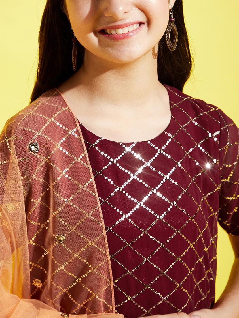 girls sequin work kurta palazzo set with dupatta - 21716156 - Standard Image - 4