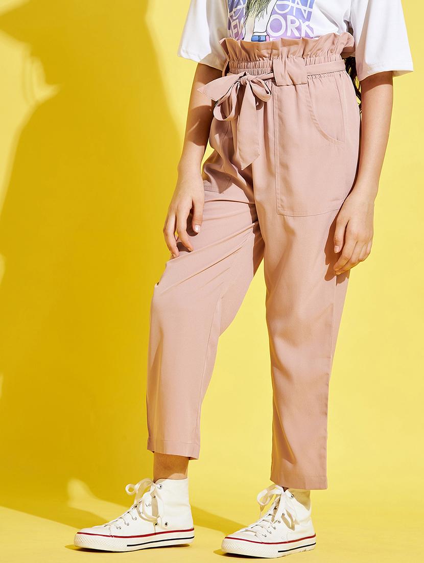 girls peach solid staright trouser - 21716166 -  Standard Image - 1