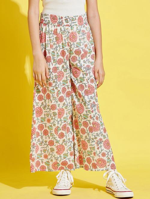 girls white floral printed palazzo - 21716168 - Standard Image - 0