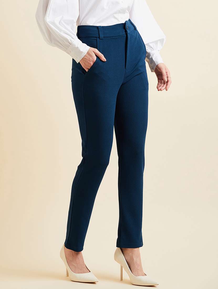women solid high rise cigarette pants - 21716179 -  Standard Image - 1