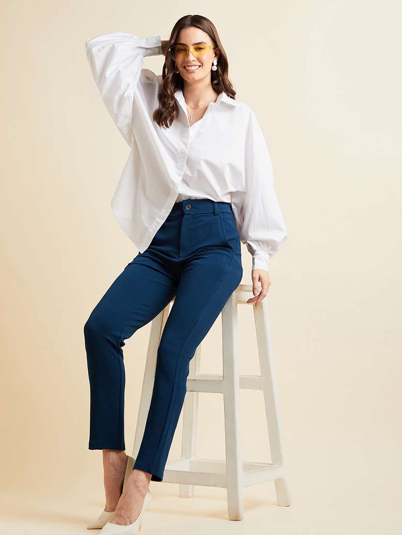 women solid high rise cigarette pants - 21716179 -  Standard Image - 4