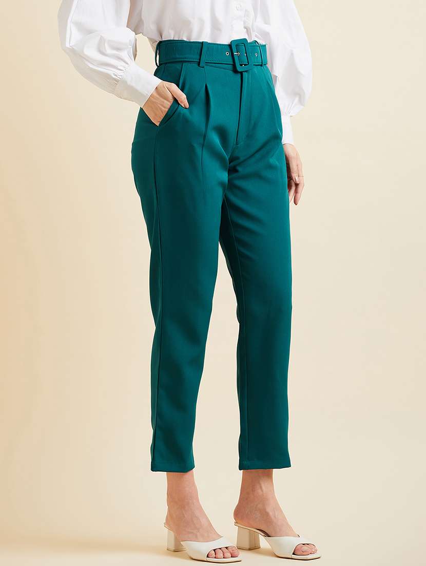 women solid high rise cigarette pants - 21716180 -  Standard Image - 1