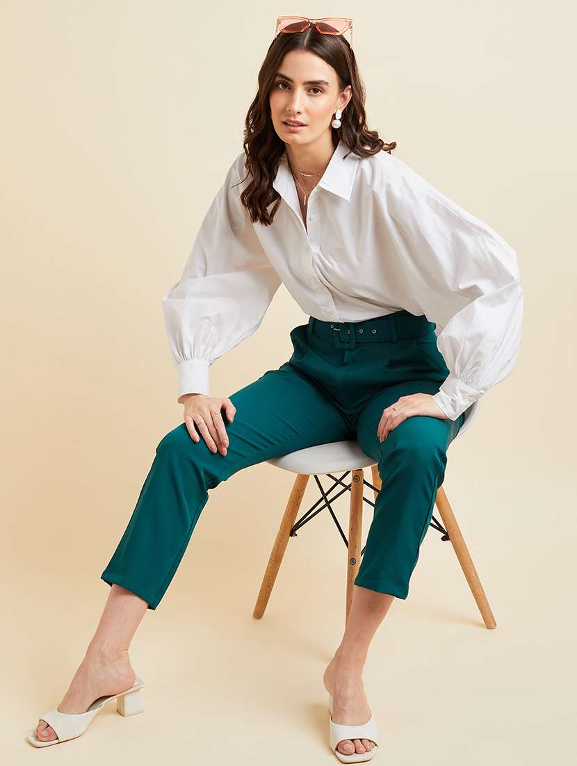 women solid high rise cigarette pants - 21716180 -  Standard Image - 4