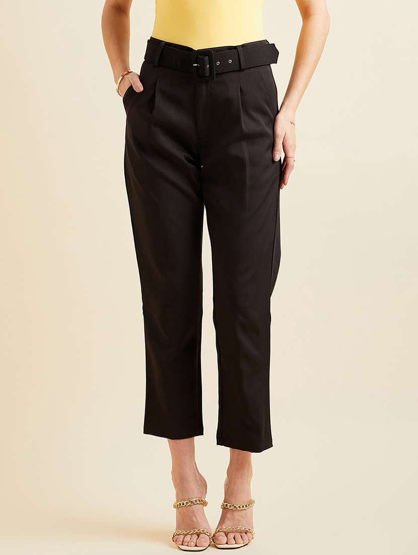 women solid high rise cigarette pants - 21716181 -  Zoom Image - 0