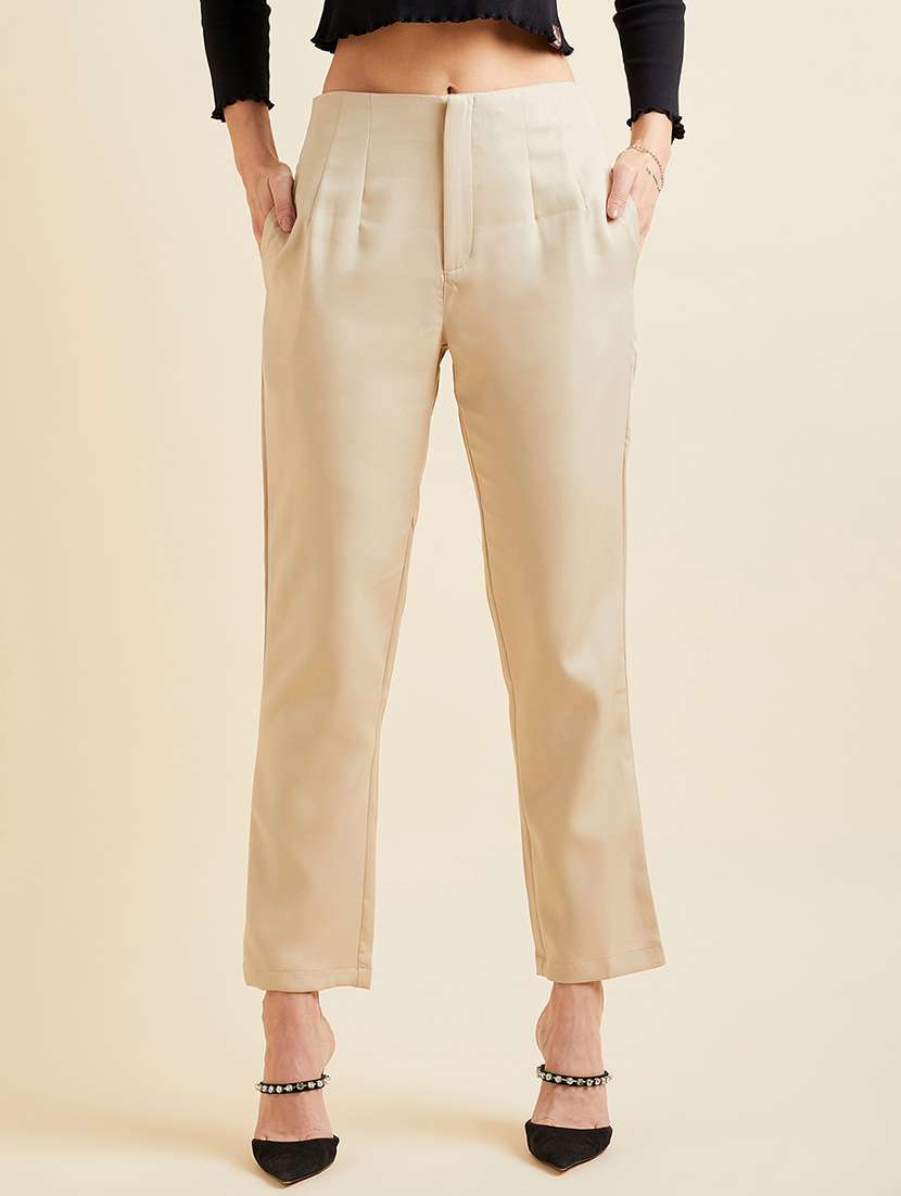 women solid high rise cigarette pants