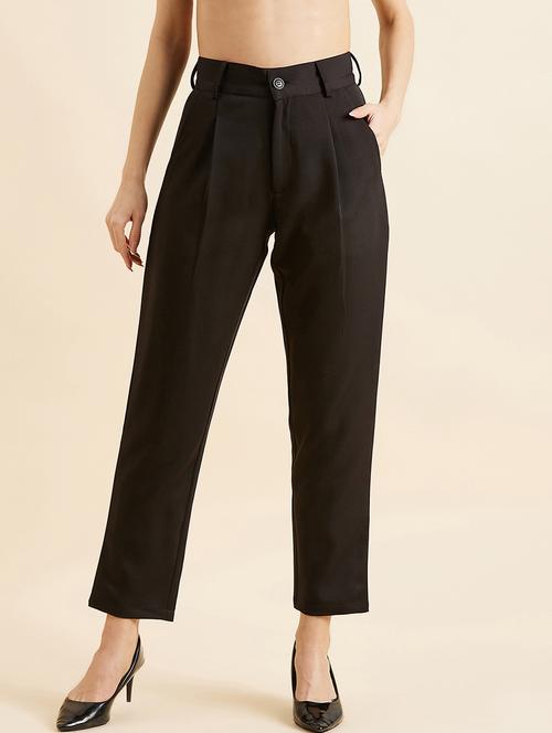 women solid high rise cigarette pants - 21716192 -  Standard Image - 0