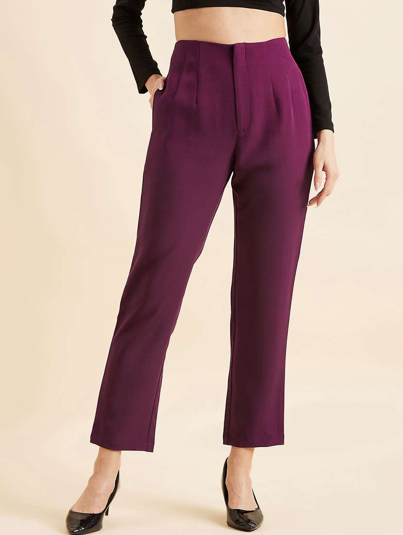 women solid high rise cigarette pants 