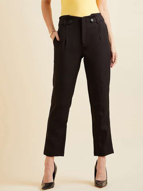 women solid mid rise cigarette pant - 21716203 - Standard Image - 0
