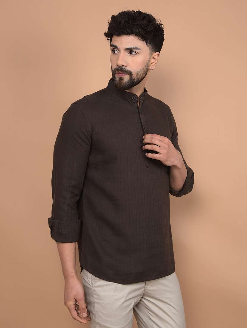 men mandarin neck solid short kurta - 21716217 -  Standard Image - 1