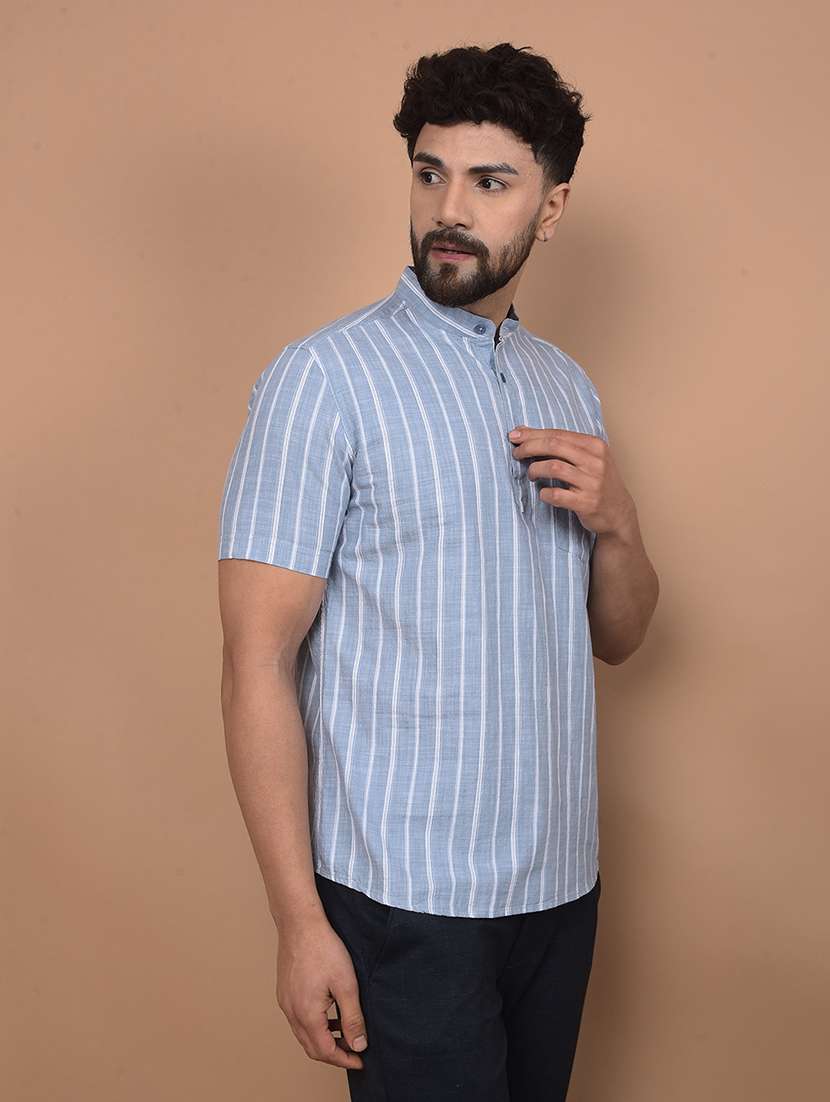 men mandarin neck striped short kurta - 21716219 -  Standard Image - 1