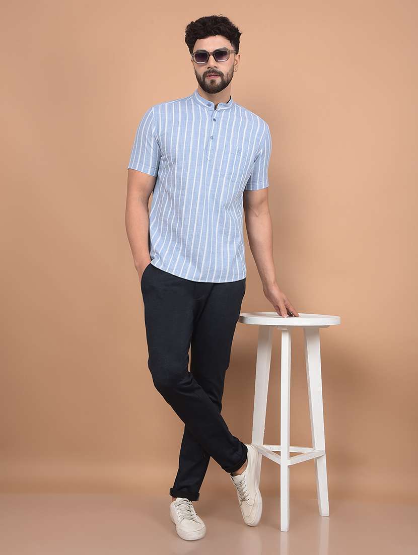 men mandarin neck striped short kurta - 21716219 -  Standard Image - 4