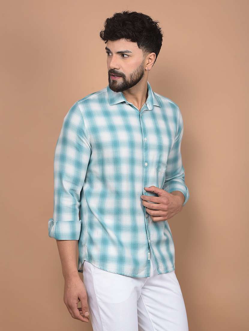 men long sleeves checkered casual shirt - 21716290 -  Standard Image - 1
