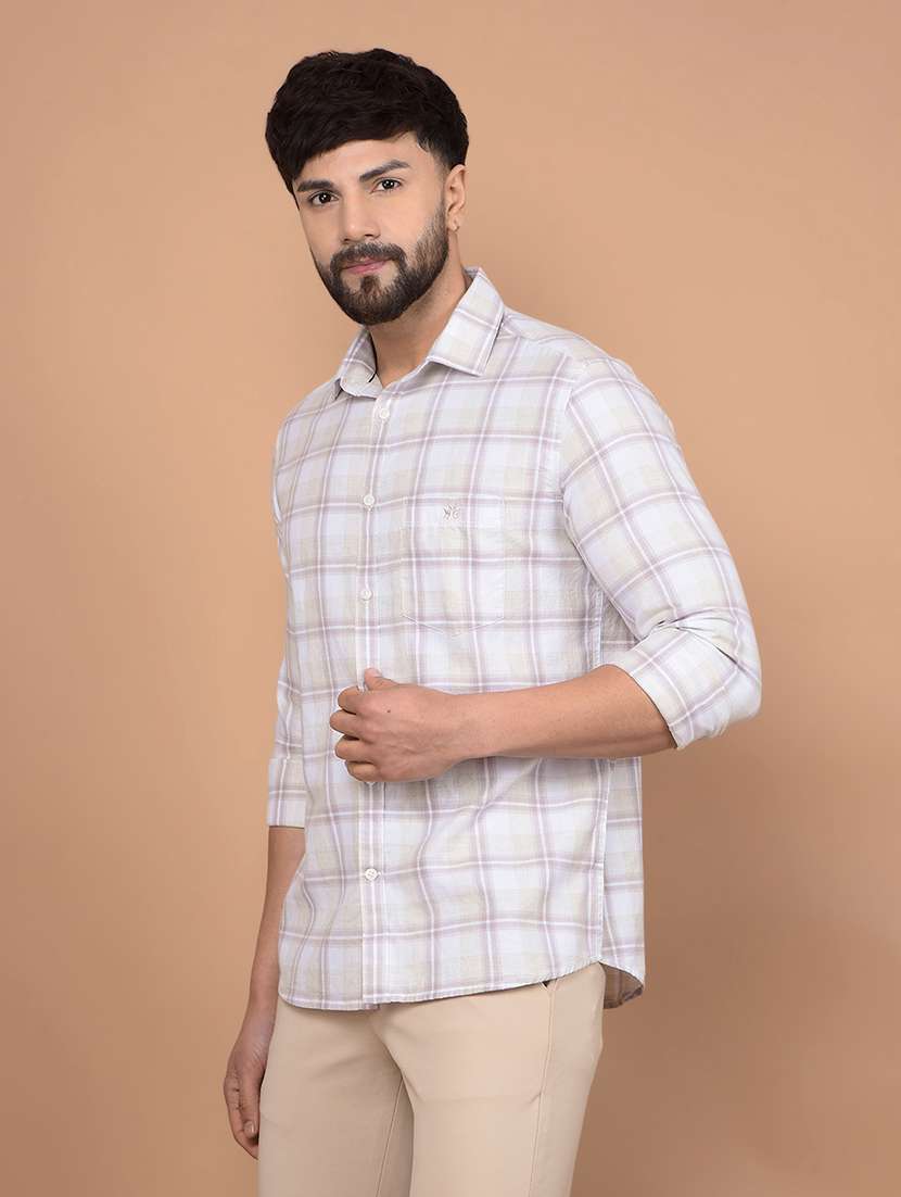 men long sleeves checkered casual shirt - 21716294 -  Standard Image - 1