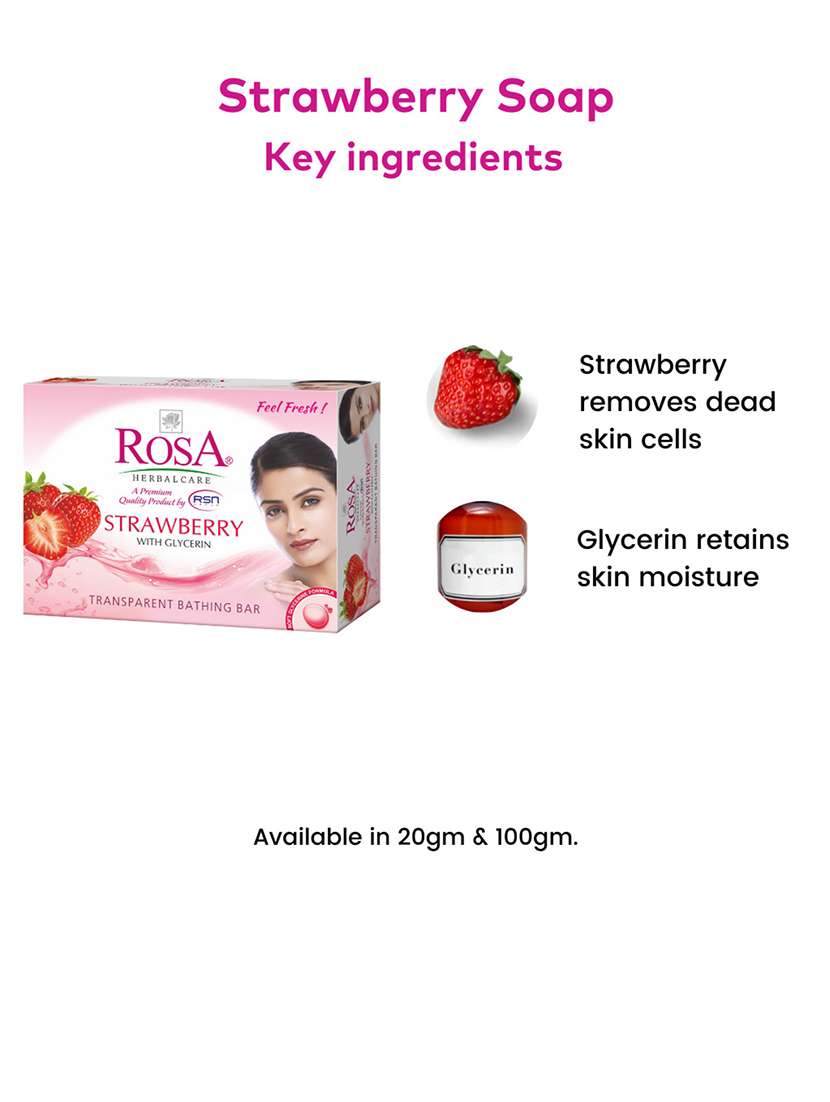rosa transparent aloevera & strawberry bathing bar i skin conditioners for moisturized skin i glyecrin soap i pack 4 *100g each - 21716367 -  Standard Image - 4
