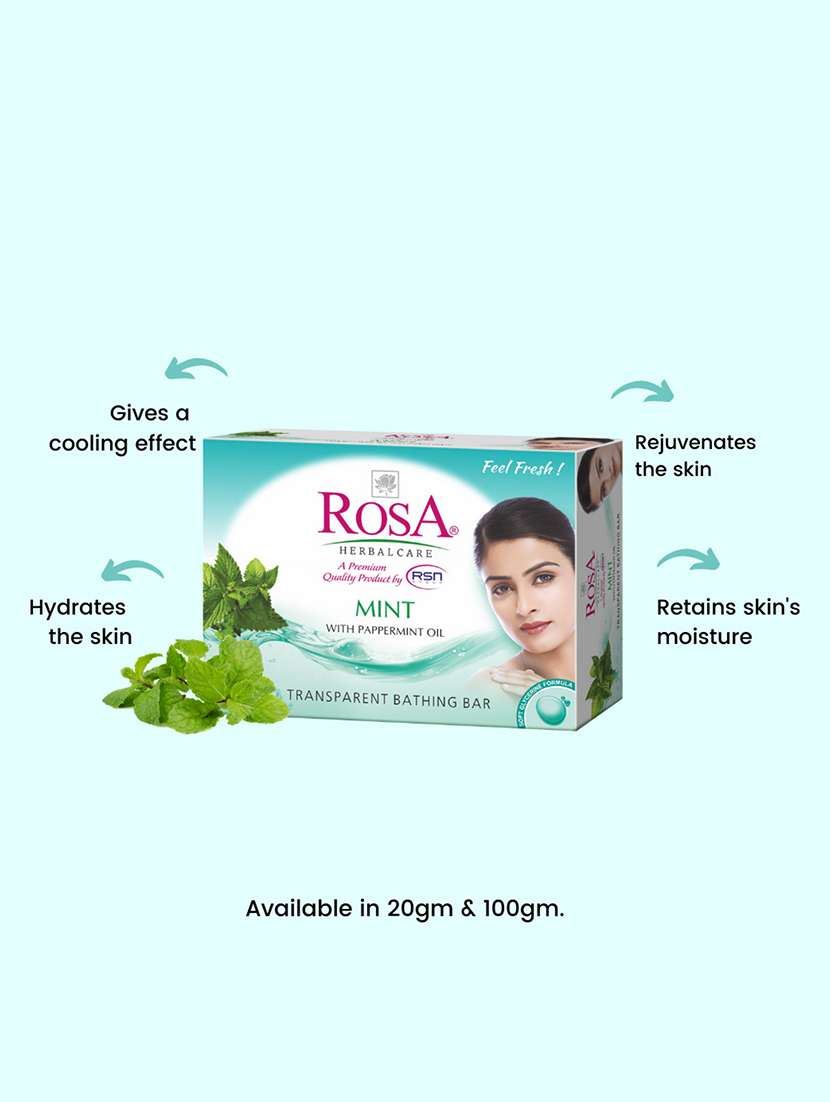 rosa transparent mint & neem gel soap i skin conditioners for moisturized skin i glyecrin bathing bar i pack 6 *100g each - 21716393 -  Standard Image - 4