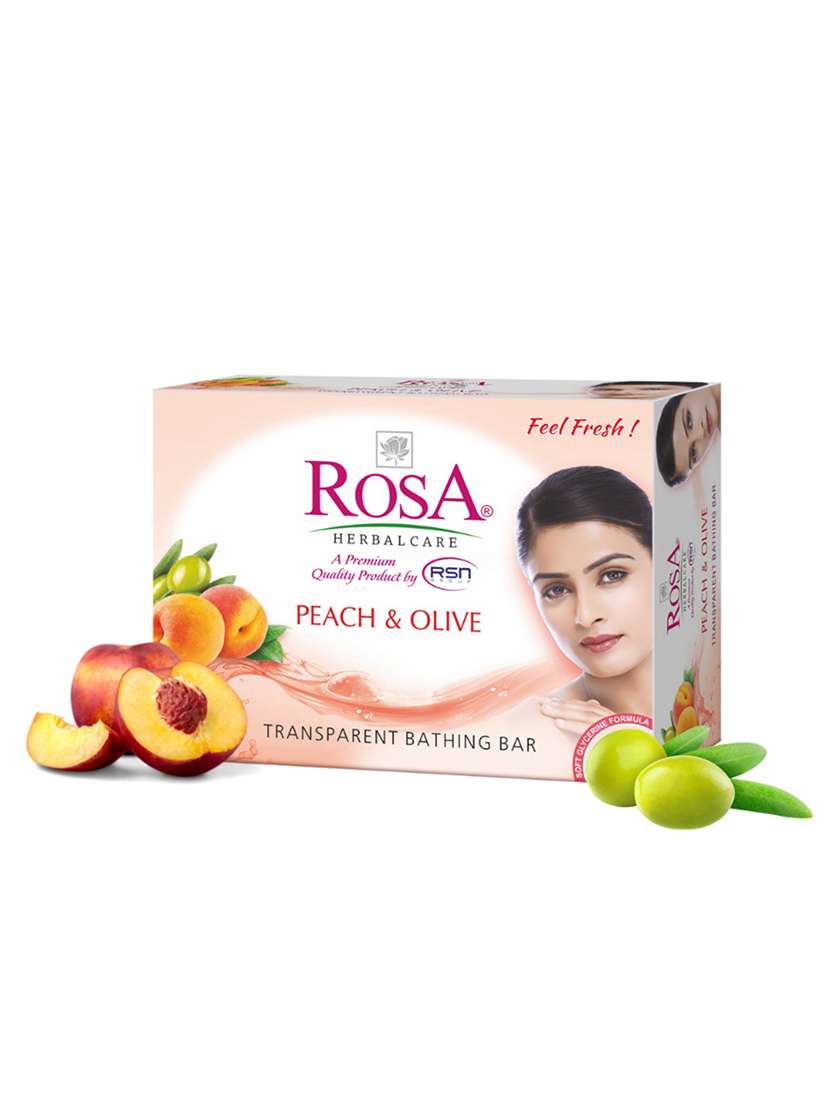 rosa transparent rose, peach & olive gel soap i skin conditioner for moisturized skin i glyecrin bathing bar i pack 4 *100g each - 21716417 -  Standard Image - 1