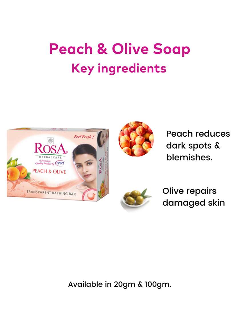 rosa transparent rose, peach & olive gel soap i skin conditioner for moisturized skin i glyecrin bathing bar i pack 4 *100g each - 21716417 -  Standard Image - 6