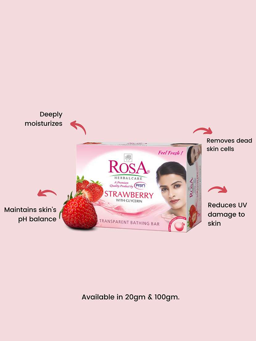 rosa transparent strawberry & rose bathing bar i skin conditioners for moisturized skin i glyecrin soap i pack 4 *100g each - 21716434 -  Standard Image - 4