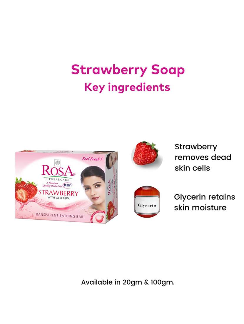rosa transparent strawberry & neem gel soap i skin conditioners for moisturized skin i glyecrin bathing bar i pack 6 *100g each - 21716438 -  Standard Image - 6