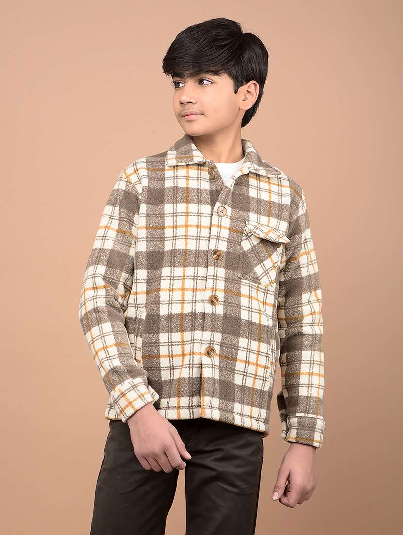 boys long sleeves checkered shacket