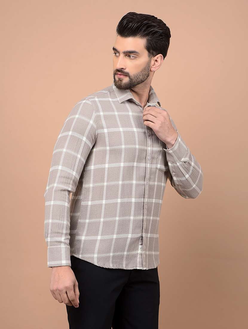 men long sleeves checkered casual shirt - 21716520 -  Standard Image - 1