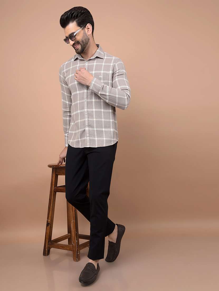 men long sleeves checkered casual shirt - 21716520 -  Standard Image - 4