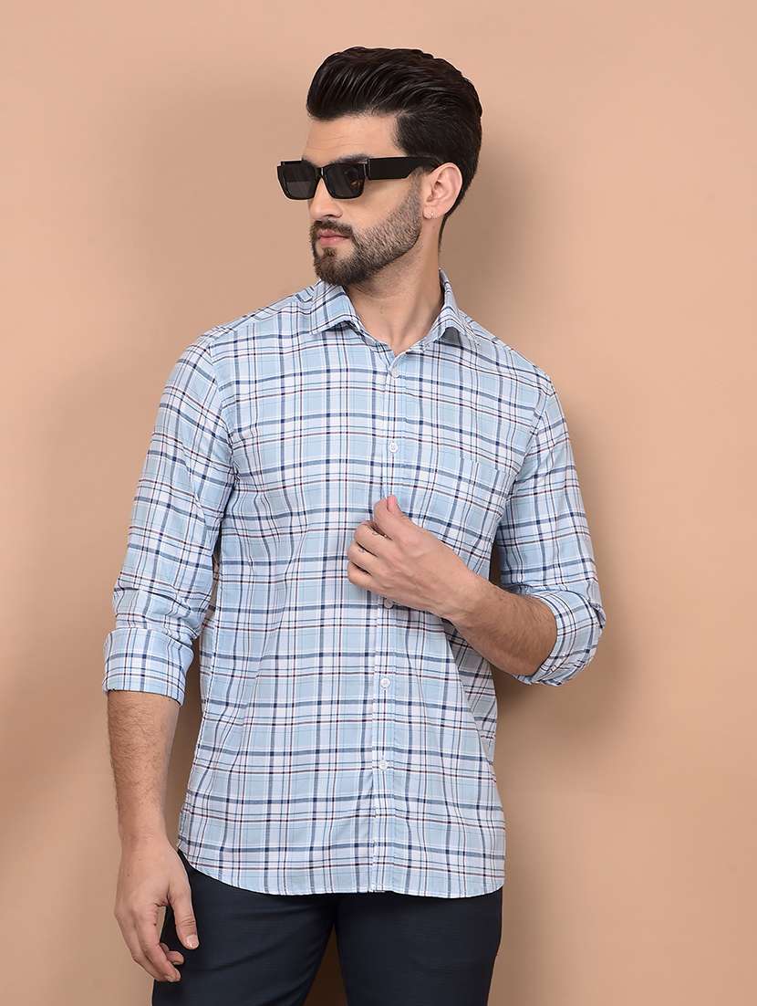 men long sleeves checkered casual shirt