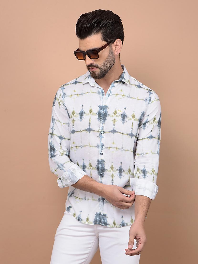 men long sleeves printed casual shirt