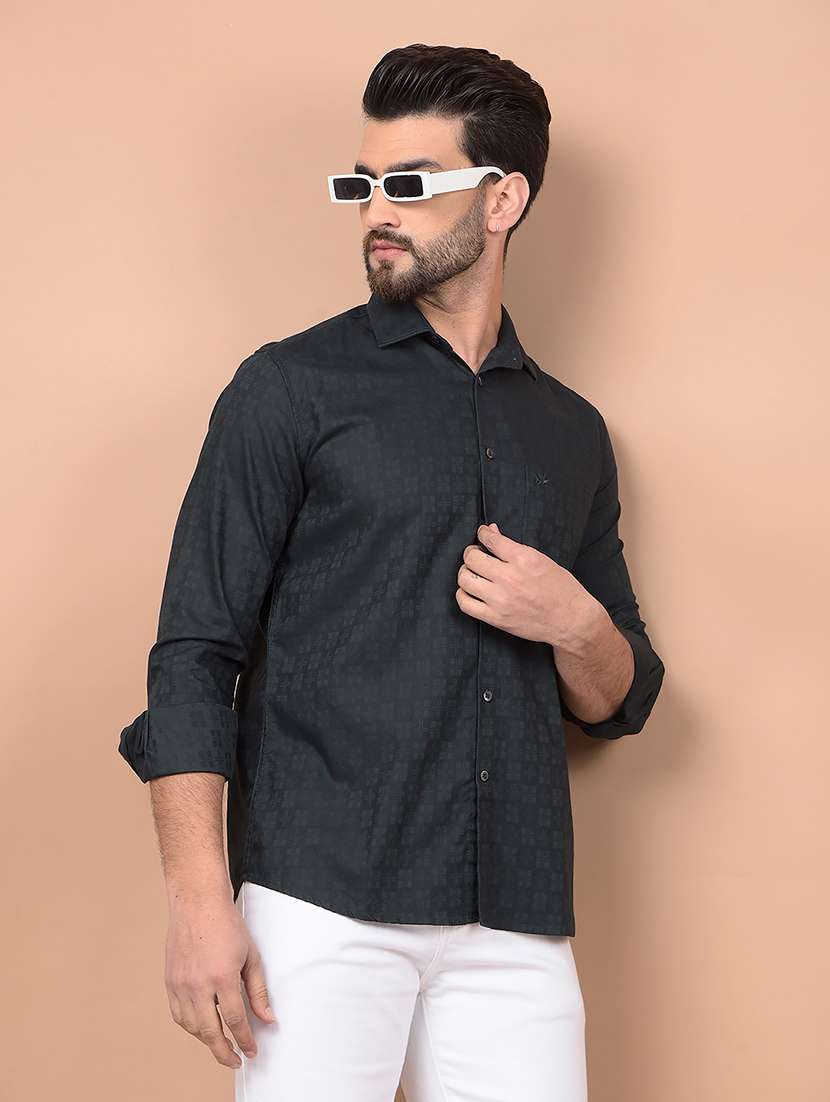 men long sleeves printed casual shirt