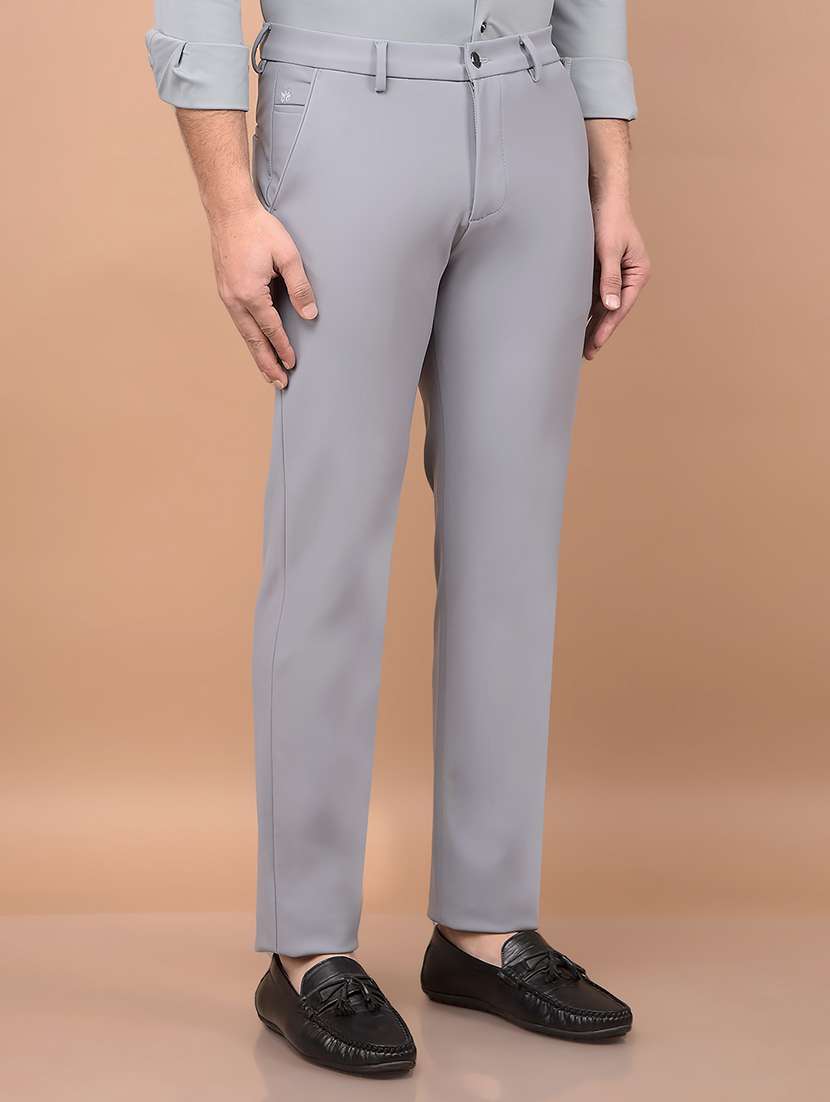 men solid flat front casual trouser - 21716547 -  Standard Image - 1