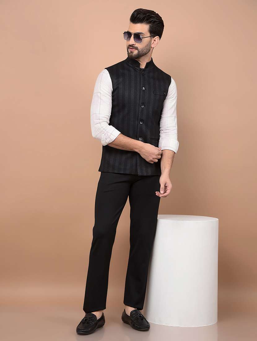 Men Striped Self Design Waist Coat - 21716556 -  Standard Image - 4