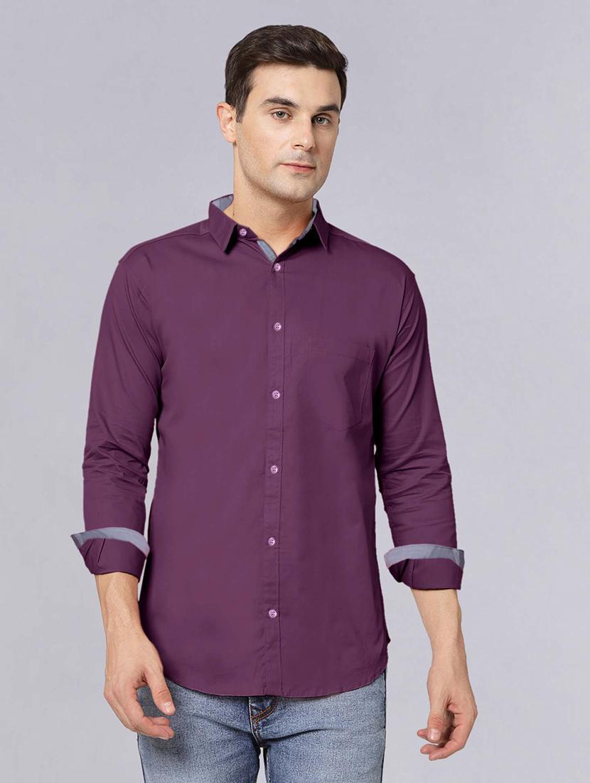men long sleeves solid casual shirt - 21716601 -  Zoom Image - 0